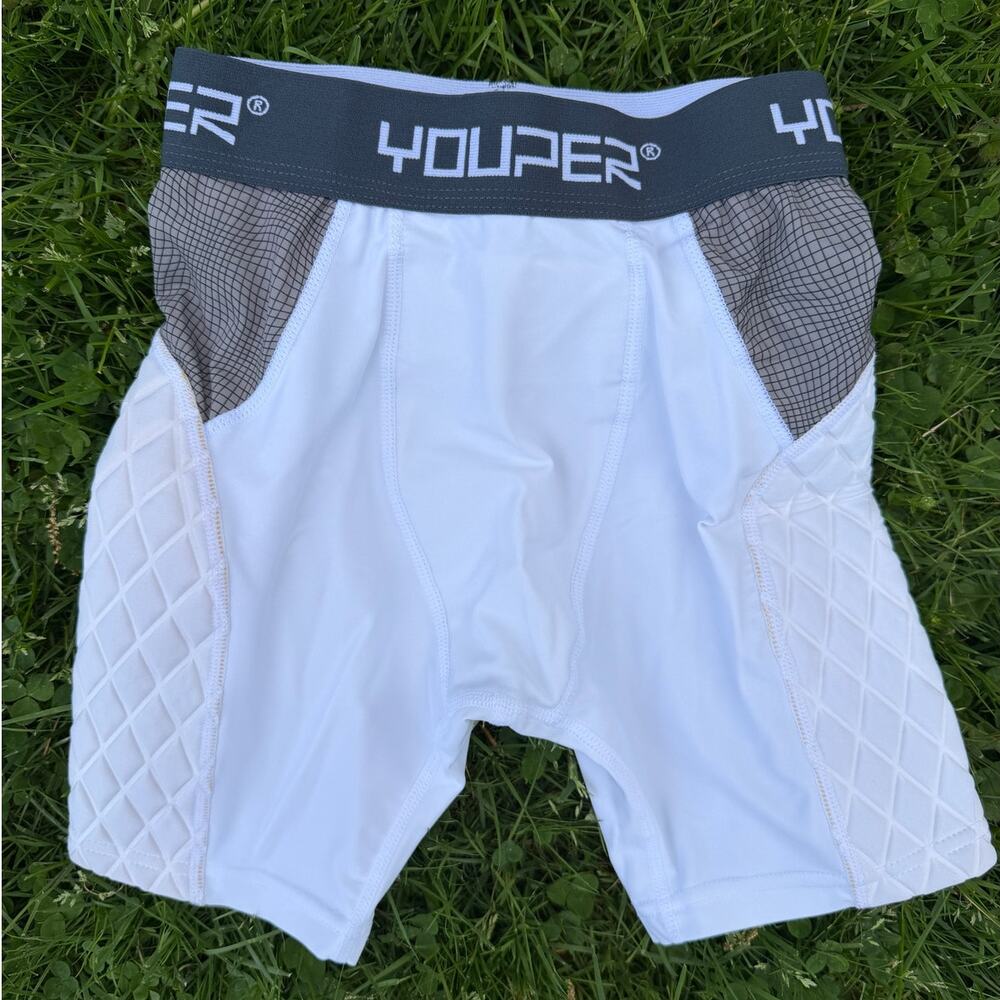 Youper Youth Padded Compression Shorts White/Gray Football Baseball (SZ YS)